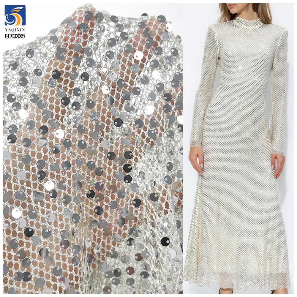Multi Color Textiles Fabric Mesh Sequin Clothing Fabrics for Dress and Peaty