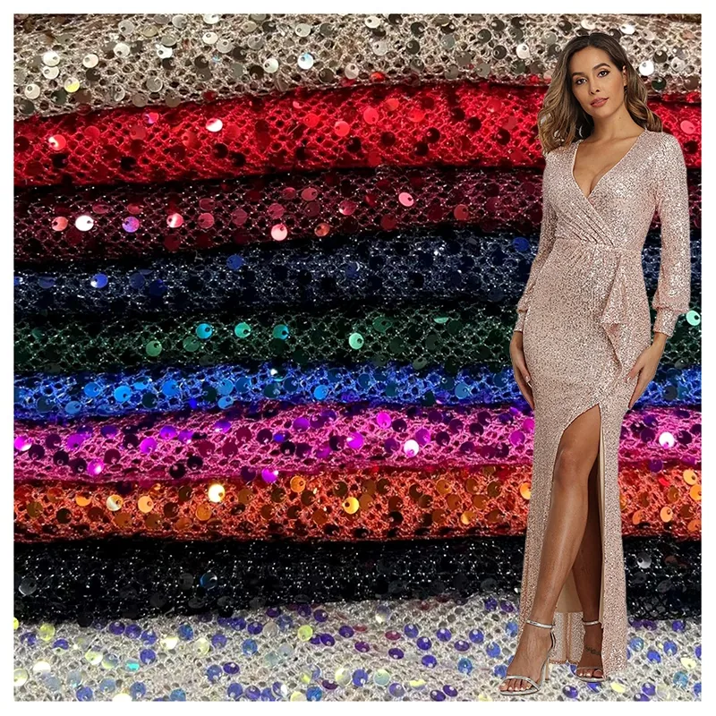 Multi Color Textiles Fabric Mesh Sequin Clothing Fabrics for Dress and Peaty