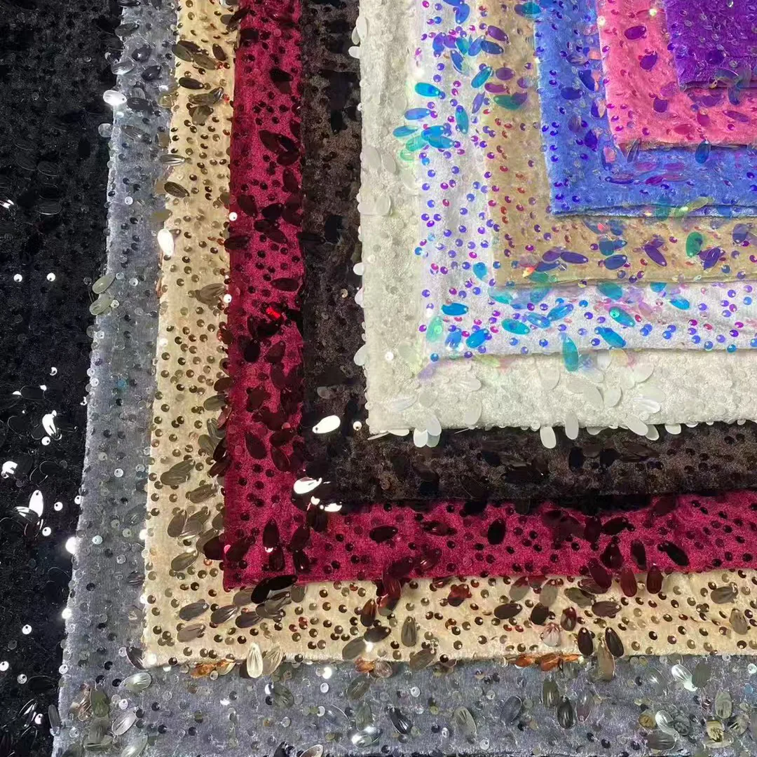 YX1248 2026 Seed-Shaped 5mm Sequins New Design Fabric Velvet Base Embroidery Colorful Sequin Fabric for Fashionable Dress