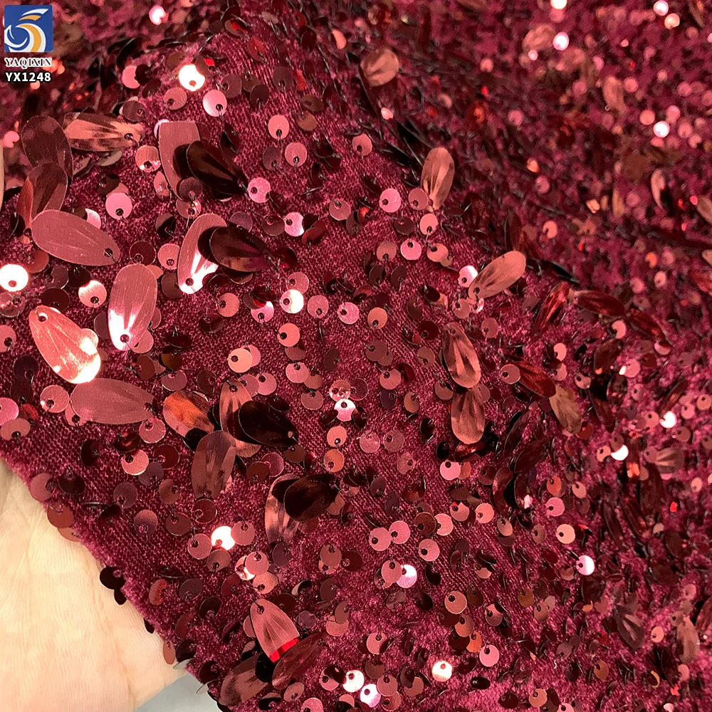 YX1248 2026 Seed-Shaped 5mm Sequins New Design Fabric Velvet Base Embroidery Colorful Sequin Fabric for Fashionable Dress