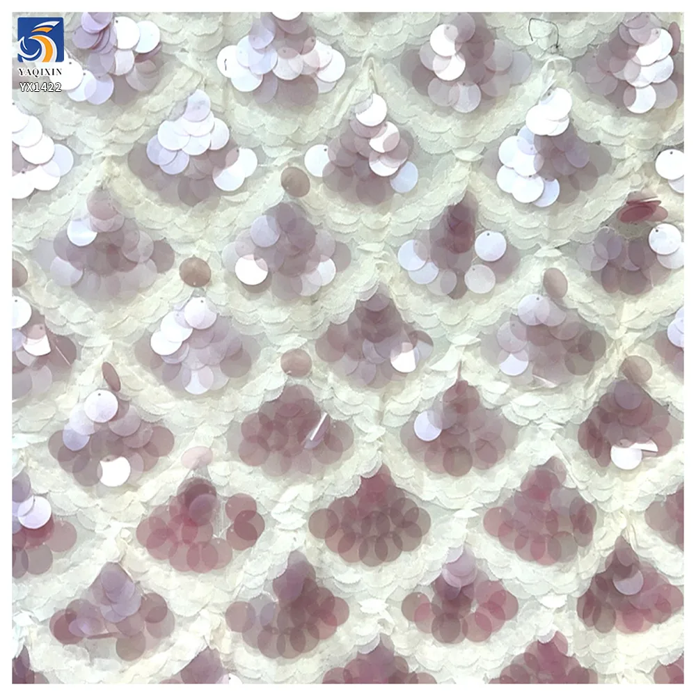 YX1422 280gsm Newly Launched White Fish Scale Design 10mm Big Transparent Sequins Fabric for Fashion Women's Skirt