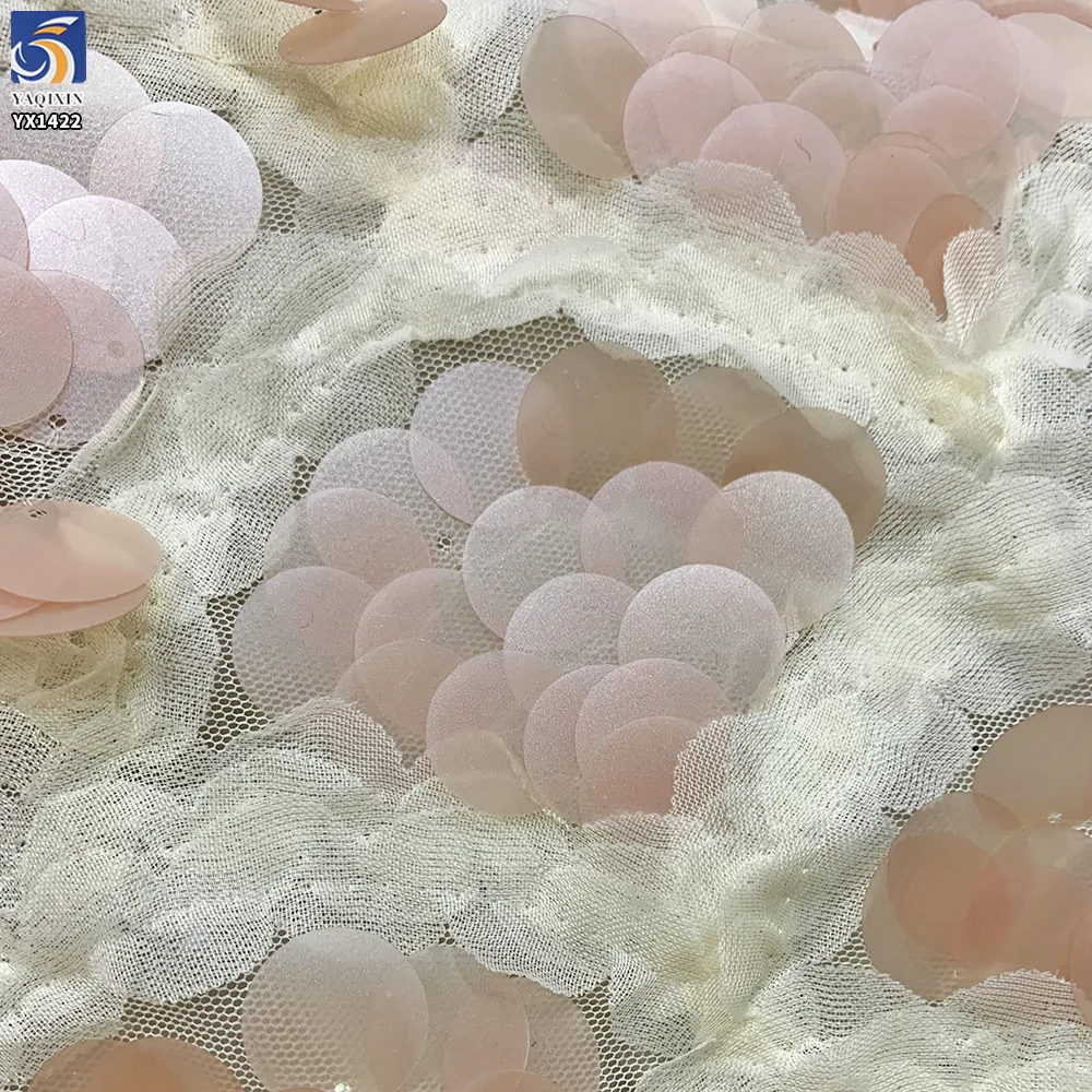 YX1422 280gsm Newly Launched White Fish Scale Design 10mm Big Transparent Sequins Fabric for Fashion Women's Skirt
