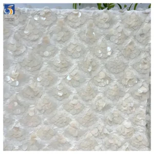 YX1422 280gsm Newly Launched White Fish Scale Design 10mm Big Transparent Sequins Fabric for Fashion Women's Skirt