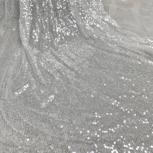 YX1132 High-Quality Glitter Knitted Mesh Transparent Sequin Fabric 5mm Size Sequins Fabrics and Textiles for Women's Clothing