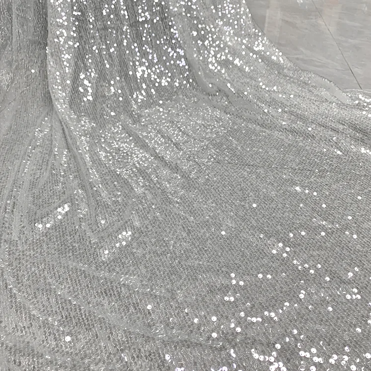 YX1132 High-Quality Glitter Knitted Mesh Transparent Sequin Fabric 5mm Size Sequins Fabrics and Textiles for Women's Clothing