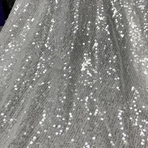 YX1132 High-Quality Glitter Knitted Mesh Transparent Sequin Fabric 5mm Size Sequins Fabrics and Textiles for Women's Clothing
