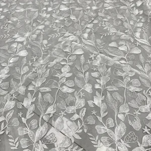 YX1278 10 Yards Low Price Cheap White Tulle Fabric Lace Water-Soluble Embroidery Leaf Pattern Lace Fabric for Chinese Brides