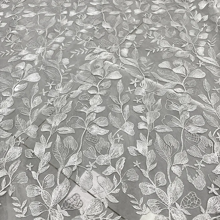 YX1278 10 Yards Low Price Cheap White Tulle Fabric Lace Water-Soluble Embroidery Leaf Pattern Lace Fabric for Chinese Brides