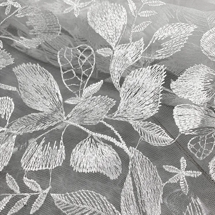 YX1278 10 Yards Low Price Cheap White Tulle Fabric Lace Water-Soluble Embroidery Leaf Pattern Lace Fabric for Chinese Brides