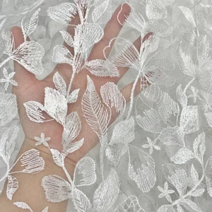 YX1278 10 Yards Low Price Cheap White Tulle Fabric Lace Water-Soluble Embroidery Leaf Pattern Lace Fabric for Chinese Brides