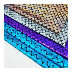 Foil Printed Glitter Fish Scale Pattern Stage Dress Shiny Stretch Fabric Novel Design Mermaid for Child Custom Spandex Fabric