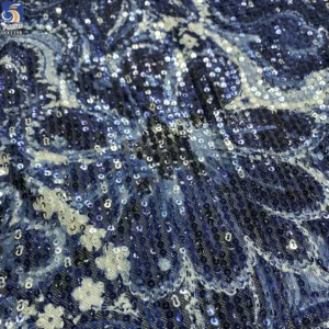 YX1398 Custom 3mm Sequins Large Florals Print Mesh Fabric 5 Yards MOQ Diagonal Stripe Dress Sequin Print Fabric