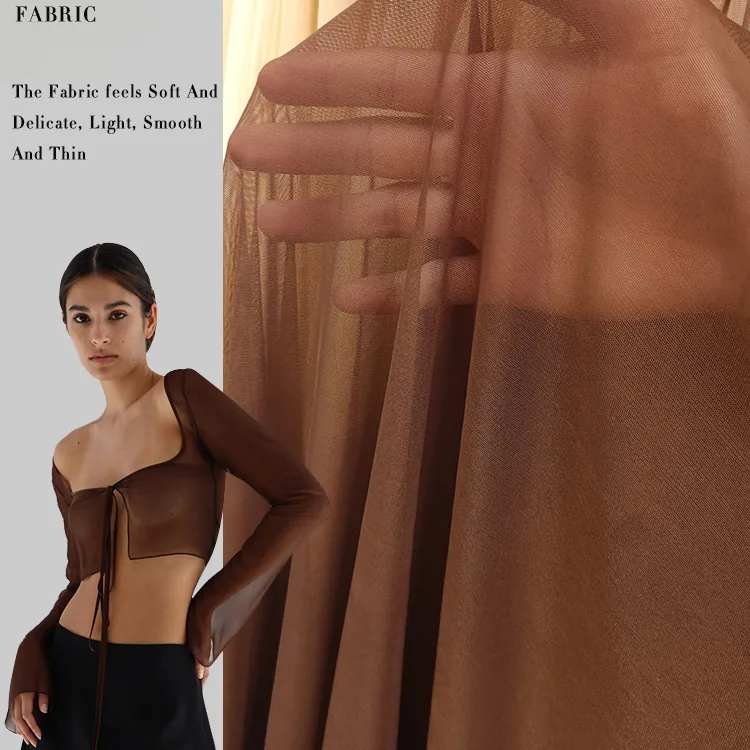 YX333 Wholesale 4 Way Stretch Power Net Mesh Fabric Breathable Nylon Spandex Elastic Tulle Sheer Skin Tone Dresses 4 Knitting