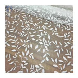 YX2738 Hot Sales China Wholesale Embroidery Mesh Lace Fabric Willow Leaf Design White Lace Bridal Fabric