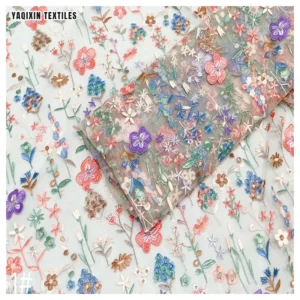 YX2146 YAQIXIN Golden Supplier YX2146 Multi-Color Floral Embroidery Material Fabric Mesh Lace Cheongsam Fabric China Dress