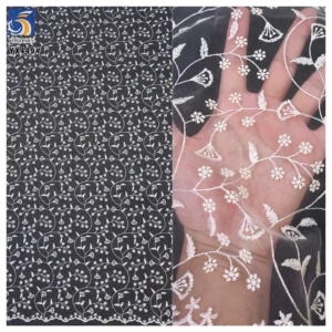 YX449 Fabric Store Designer New Arrival Tulle Transparent Soft Mesh Floral Leaf Embroidery Fabric
