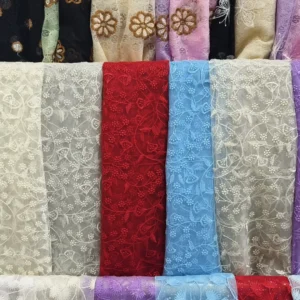 YX449 Fabric Store Designer New Arrival Tulle Transparent Soft Mesh Floral Leaf Embroidery Fabric