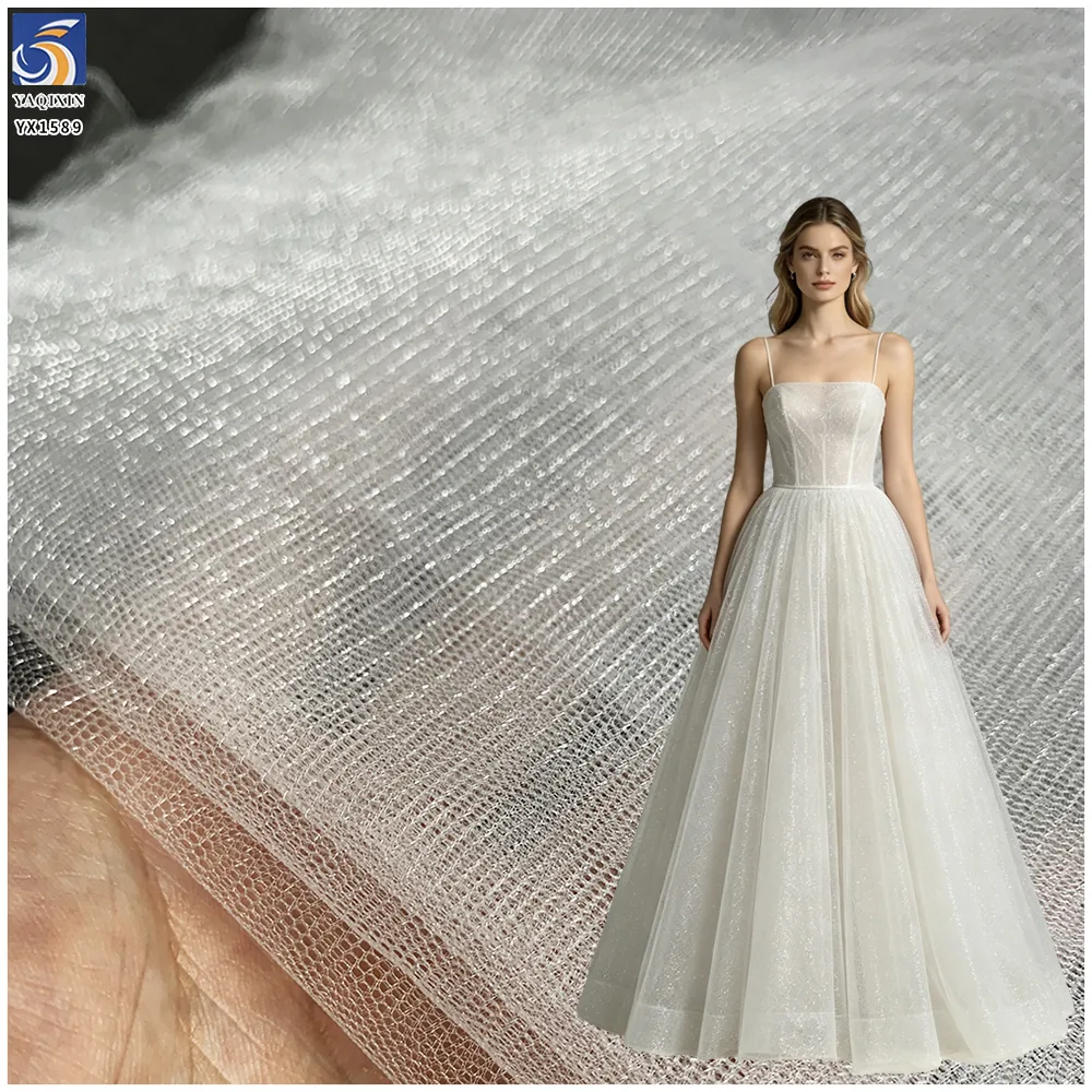 YX1589 Glossy Tulle Fabric Sheer Transparent Mesh 20D Polyester for Bridal Wedding Gowns and Evening Dresses