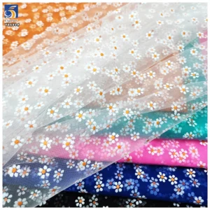 YX689 New Arrival Nylon Printed Tulle Fabric 100% Nylon Soft Daisy Pattern Design Floral Print Mesh Tulle Fabric