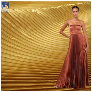 YX657-1 Gold Polyester Shiny Satin Party Dress Fabric by the Yard Soft Customized Shiny Pleated Satin Fabric