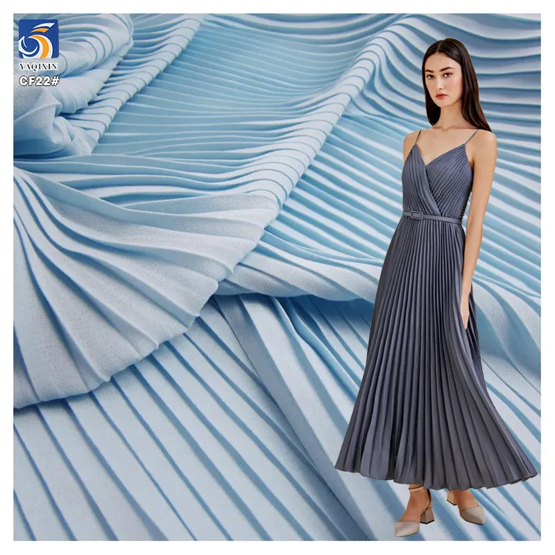 CF22 Wholesale 100% Polyester Pleated Chiffon Crepe Fabric Eco-Friendly Textile Material for Garments Pleated Style