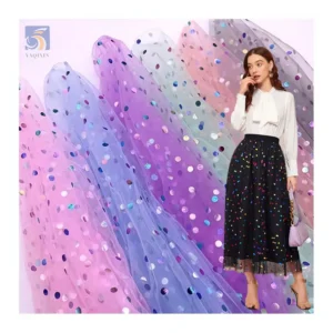 DX119 Cheap 100% Polyester Multicolor Big Dot Foil Stamping Tulle Fabric Net