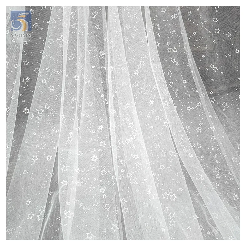 SG08 Wholesale Customized Glitter Silver Stars Tulle Soft Mesh Children's Dress Fabrics