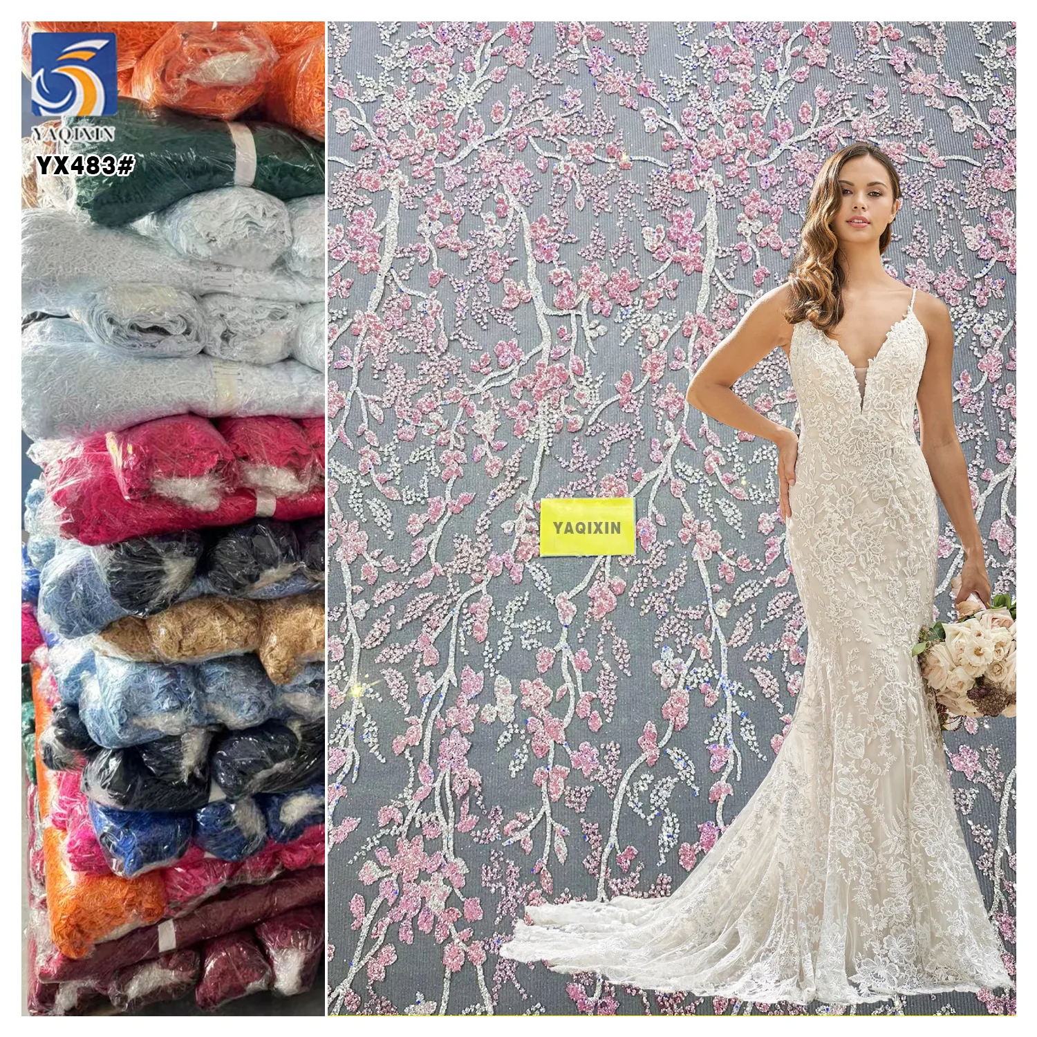 YX483 China Custom Lace Wedding Tulle Fabrics Luxury Sparkle Glitter Mesh Tulle Fabric for Middle Eastern Bride