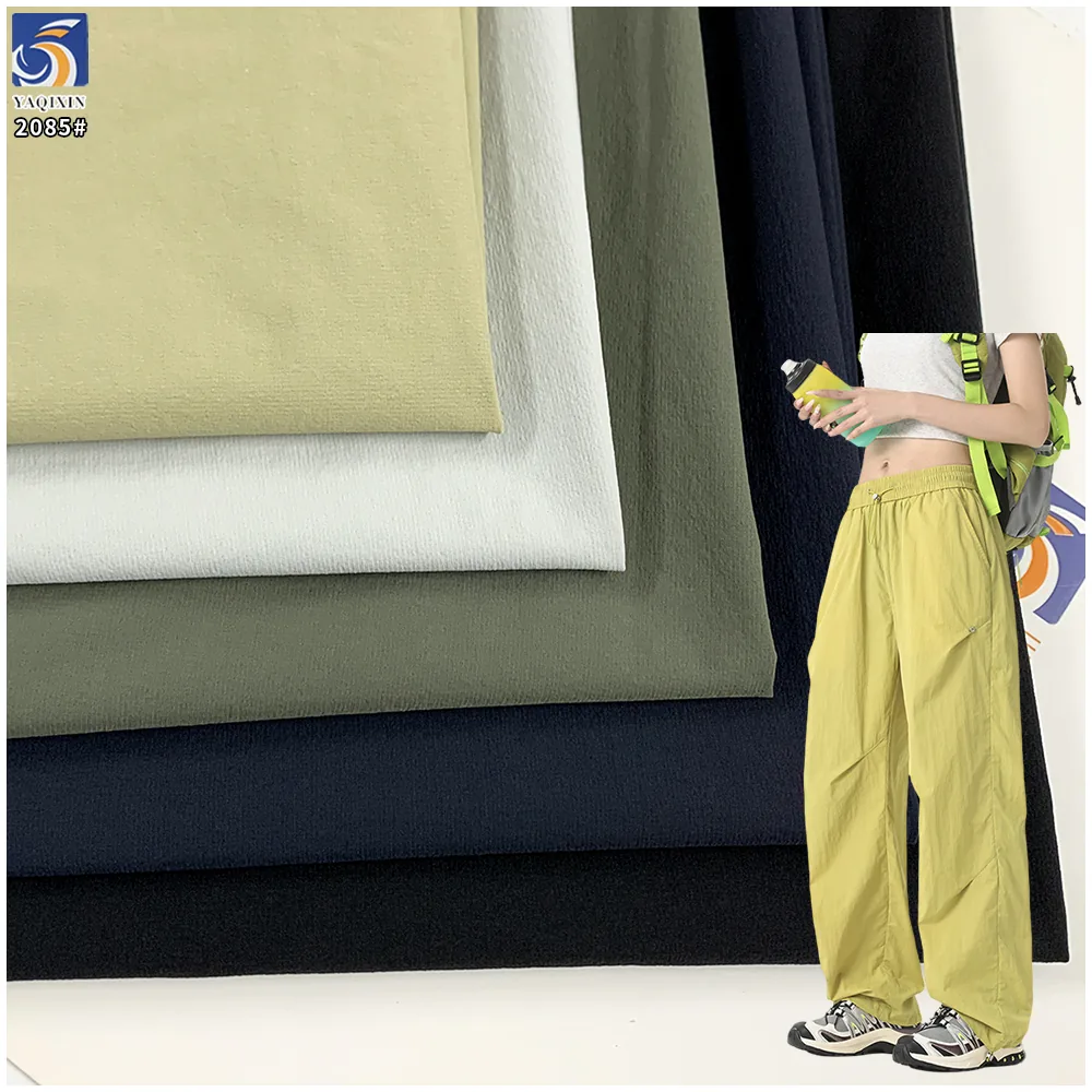 YX2085 140gsm 70D Crinkle 88% Nylon 12% Spandex 4 Way Stretch Textured Stripe Fabric for Outdoor Casual Pants