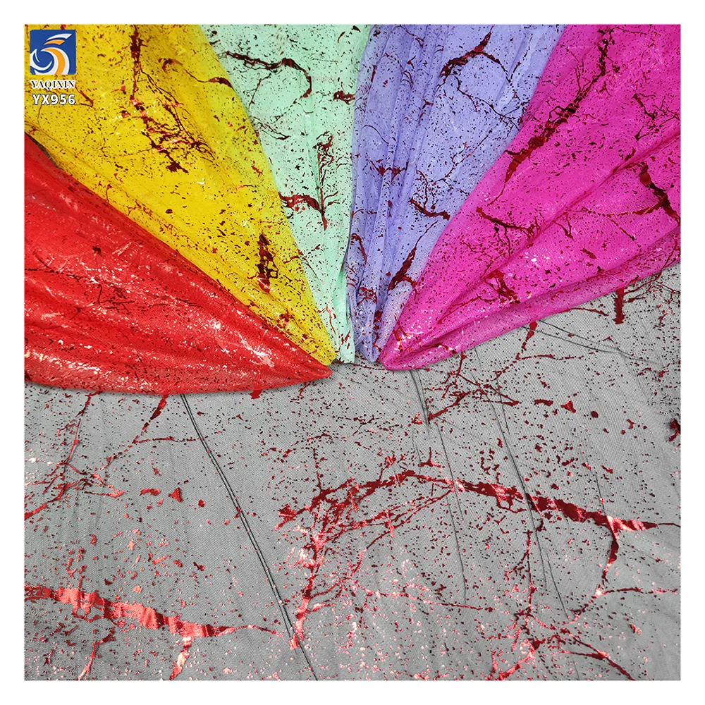 YX956-2 New Style Multi Color Foil Printing Tulle Halloween Festival Fabric Fashion Spraying Print Mesh Fabric for Home Textile