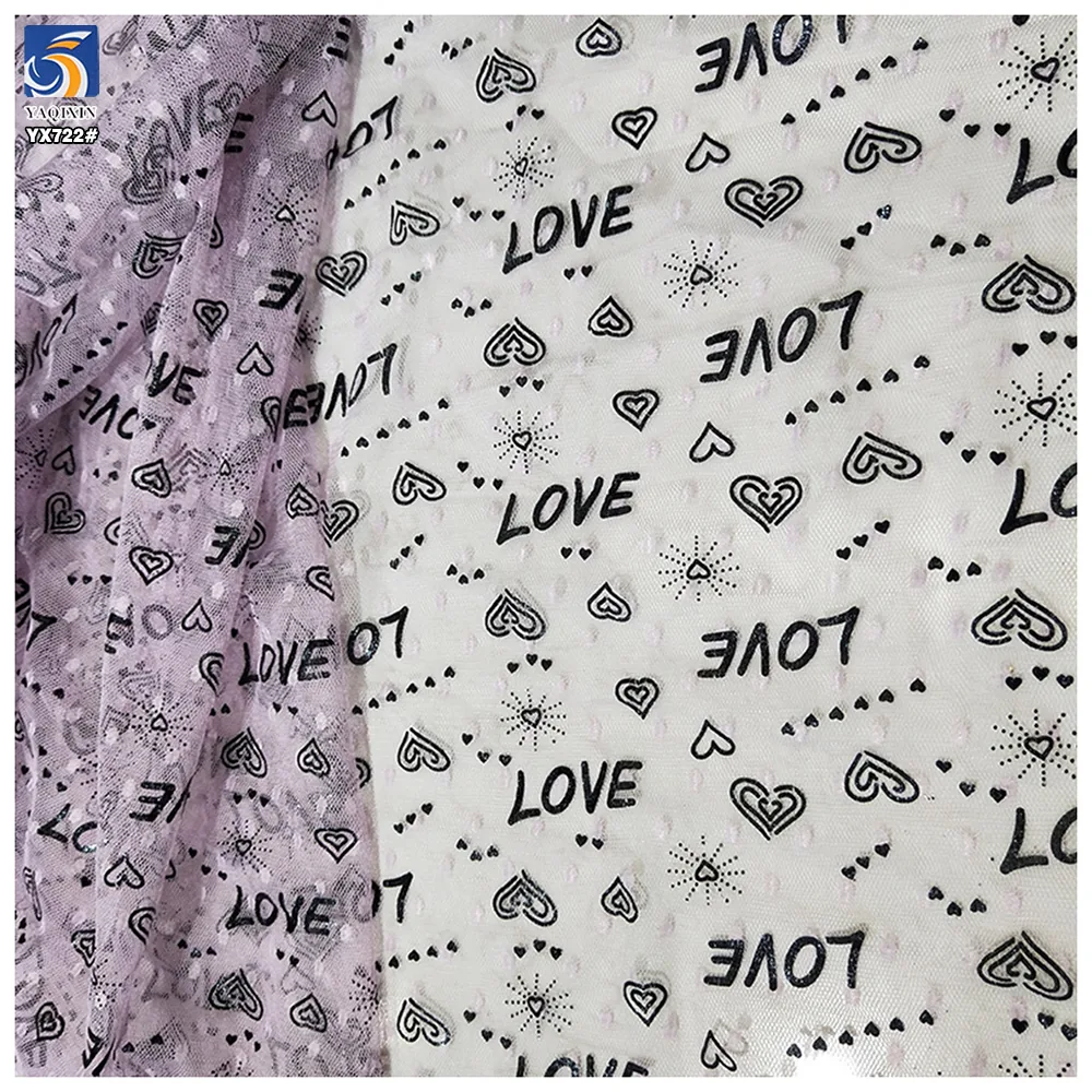 YX722 Valentine's Day Jacquard Tulle Fabric With Black Heart Pattern Lightweight Mesh Fabric for Dresses Crafts