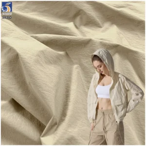 YX2083 180gsm Nylon Spandex 4 Way Stretch Crinkle Fabric for Light Outdoor Jackets Pants and Trench Coats