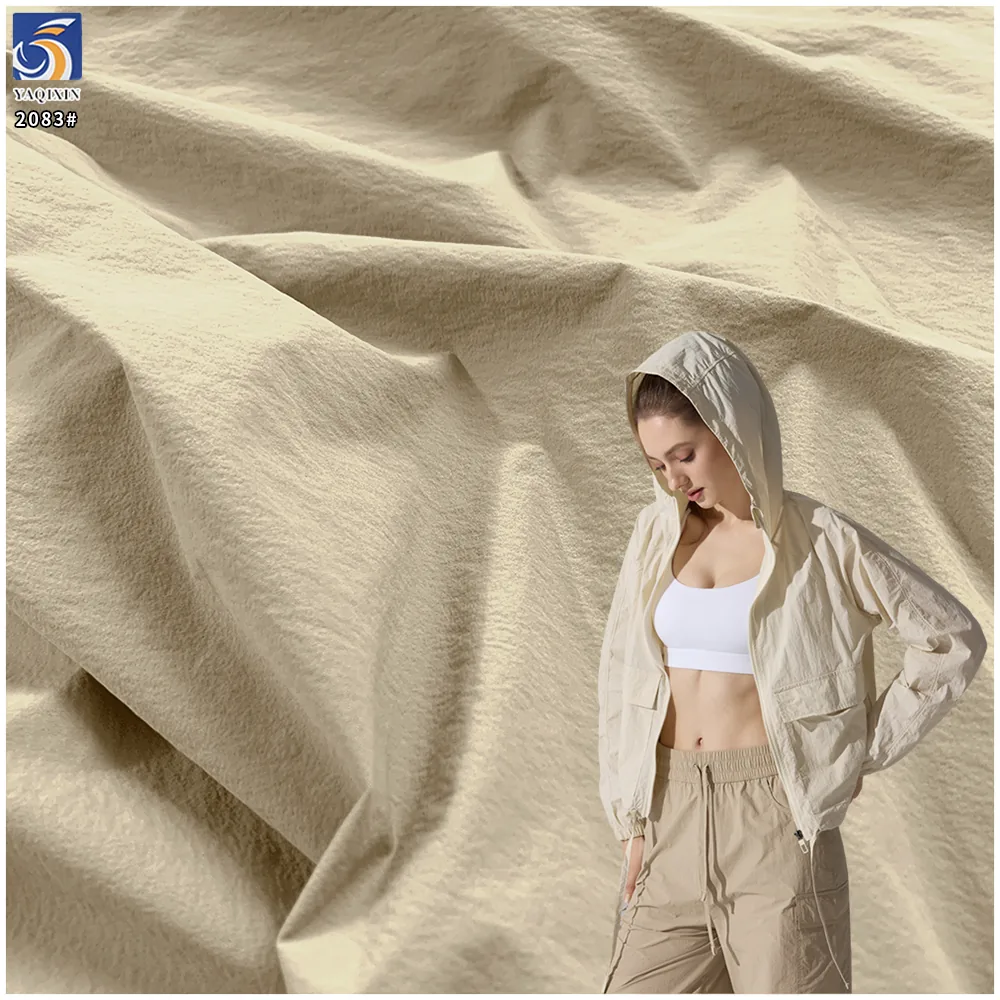 YX2083 180gsm Nylon Spandex 4 Way Stretch Crinkle Fabric for Light Outdoor Jackets Pants and Trench Coats