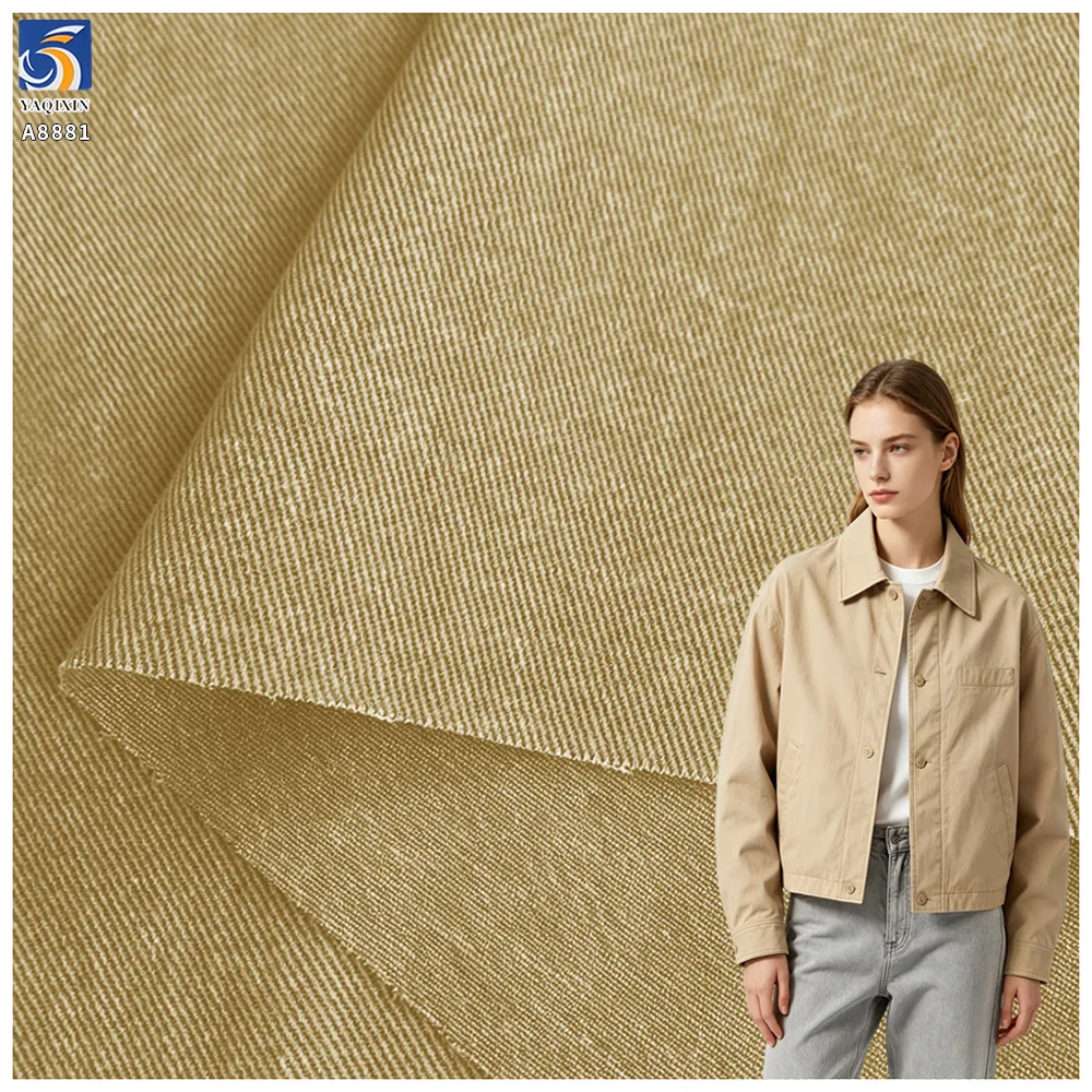 A8881 16*12 280g Top Quality Cotton Twill Fabrics for Shirts Woven Washed Earthy Yellow 100% Cotton Twill Clothing Fabric