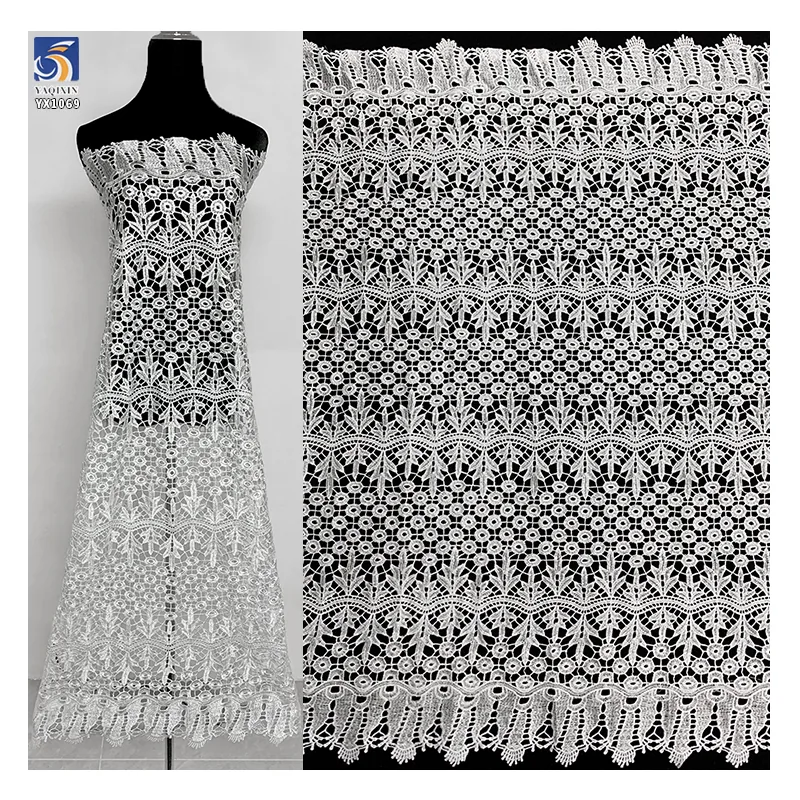 YX1069 African Milk Silk Poly Embroidery Cord Lace Water-Soluble Fabric Glossy Floral Embroidered Dress Lace Fabric for Women