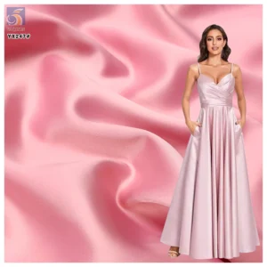 YX37 Pink Soft 220gsm Wrinkle-Resistant Polyester Matte Satin Fabric Wedding Dress Evening Gown Satin Fabric