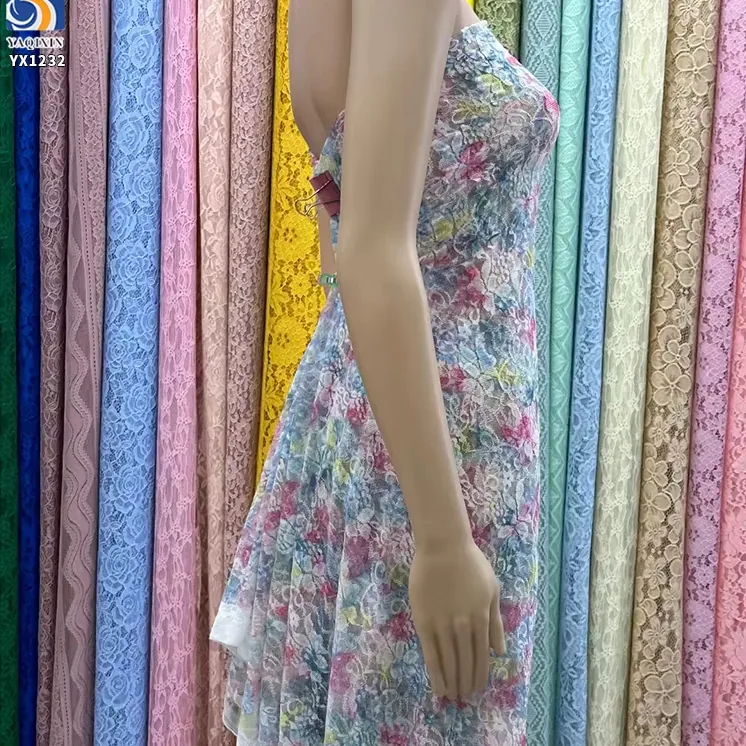 YX1232 2 Yards Color Digital Printing Large Rose Flowers Lace Fabrics Embroidered French Dress Chantilly Lace Fabric 202