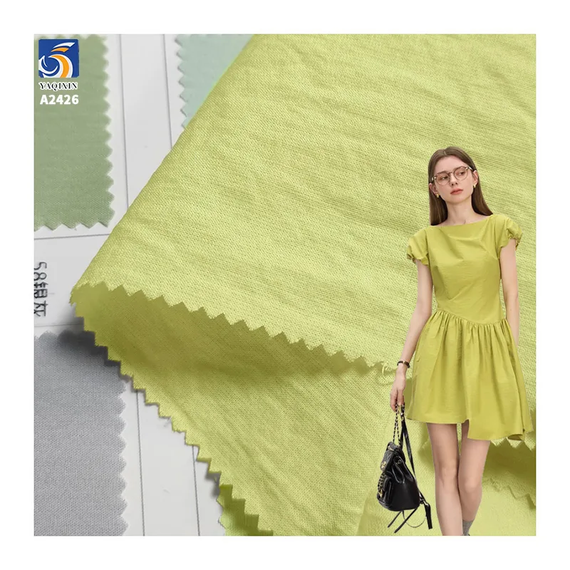 A2426 100g/m² Lightweight Sea Salt Cotton Washed Wrinkled Dress Fabric 90% Cotton 10% Nylon Plain Poplin Fabric for Dress