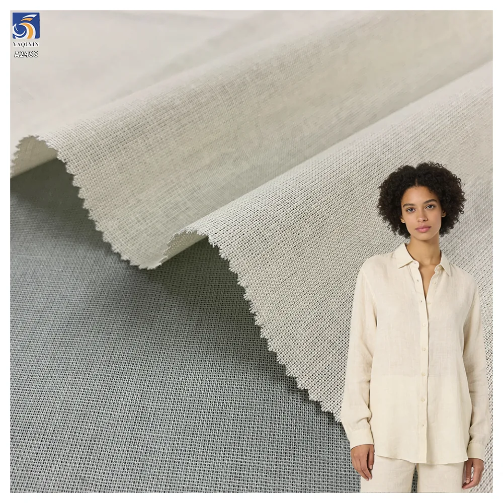 A2488 High Quality 20S 130gsm Washed Linen 100% Cotton Fabric Wholesale Price Cotton Linen Fabric for Casual Shirts Dres