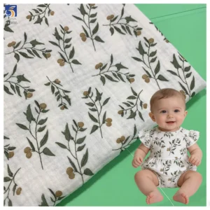 YX1368 120gsm Breathable Comfortable Crinkled 100% Cotton Double Crepe Muslin Fabric Bibs Clothes Baby Printed Cotton Fabric