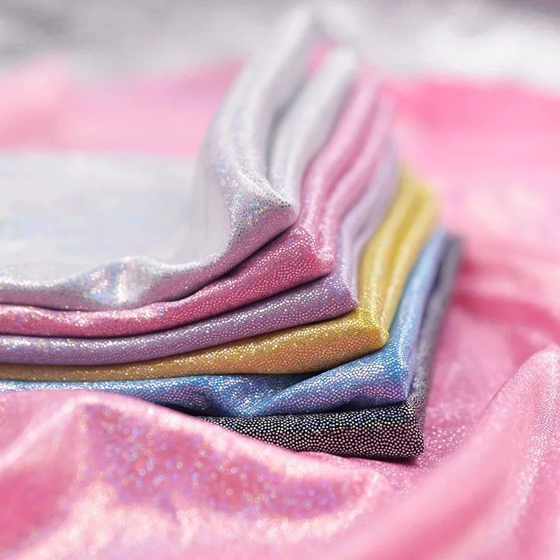A002-1 Fashionable Fabrics Bikini Stage Costume Clothing Golden Green Lurex Laser Foil Glitter Shiny Knitted Fabrics