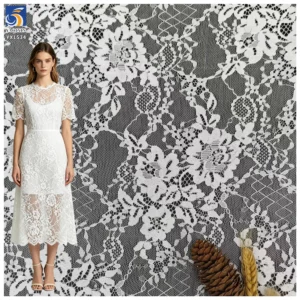 YX1534 Large Floral Non Stretch Polyester Jacquard Chantilly Mesh Lace Fabric for Women's Dresses and Fashion Apparel