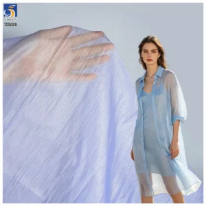 YX1491 10D*20D 25gsm 52% Polyester 48% Nylon Lightweight Crinkle Organza Fabric Soft Sheer Textile for Womens Dresses Kidswear
