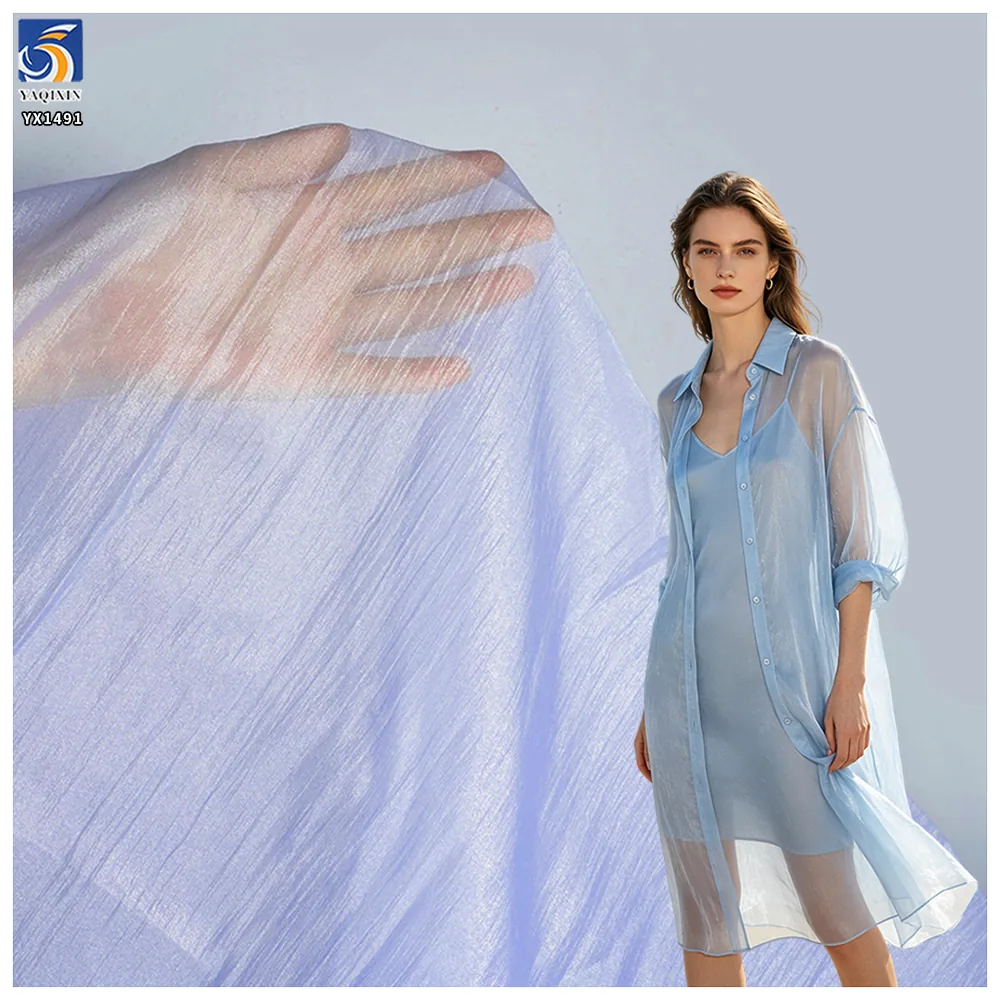 YX1491 10D*20D 25gsm 52% Polyester 48% Nylon Lightweight Crinkle Organza Fabric Soft Sheer Textile for Womens Dresses Kidswear