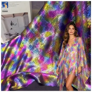 YX1585 Rainbow Metallic Foil Chiffon Fabric Soft With Holographic Foil Finish for Women Apparel Dresses and Costumes