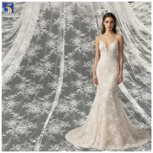 YX1489 Custom Soft Nylon Stretch Jacquard Mesh Lace Fabric for Fitted Dresses Blouses Tops Skirts and Fashion Clothing