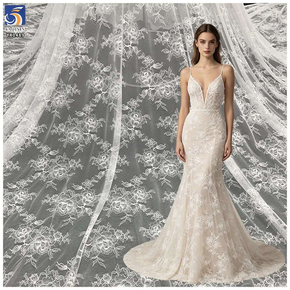 YX1489 Custom Soft Nylon Stretch Jacquard Mesh Lace Fabric for Fitted Dresses Blouses Tops Skirts and Fashion Clothing