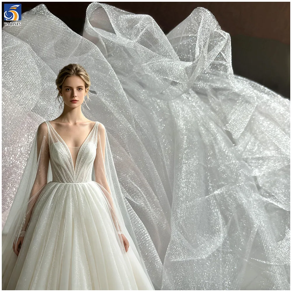 S29 High Quality Soft Glossy Tulle Fabric 20gsm Medium Hardness Nylon Polyester Tulle Mesh Fabric for Wedding Dress and Veil