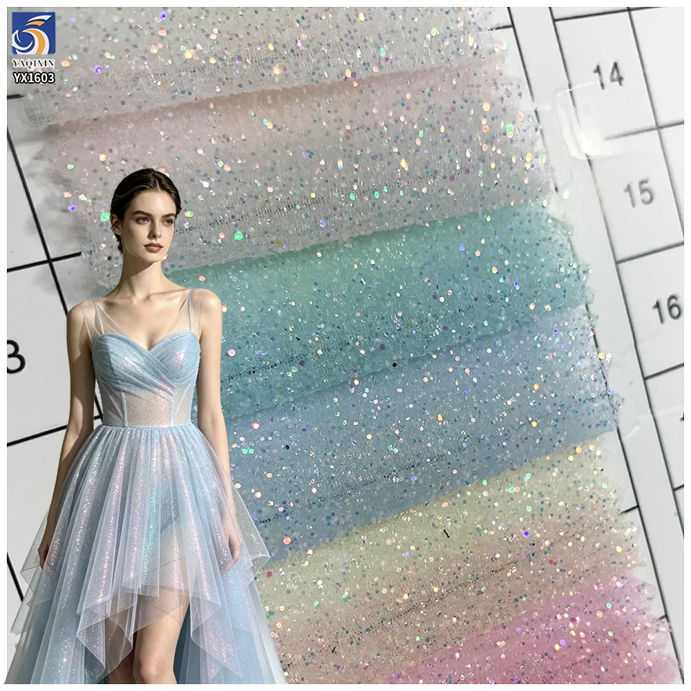 YX1603 60gsm Holographic Glitter Organza Fabric Sparkle Sheer Textile for Evening Dresses Prom Gowns and Fashion Apparel