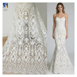 YX1277 Noble and Luxurious Water-Soluble Embroidered Wedding Dress Fabric Bridal Tulle Competitive Prices Wedding Lace Fabric
